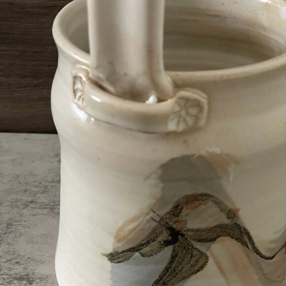 Sibylle Tornow Studio Art Pottery 10" Handled Vase Pot Basket Freeform Glaze NH - Picture 3 of 6